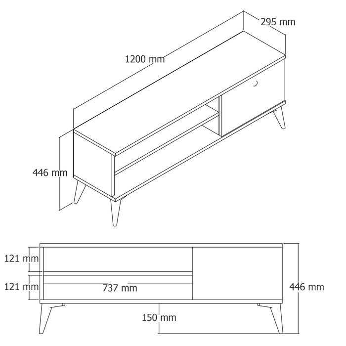 Hanah Home Retro 1564 Soporte TV 120cm Tablero Melamina Blanco Patas 15cm